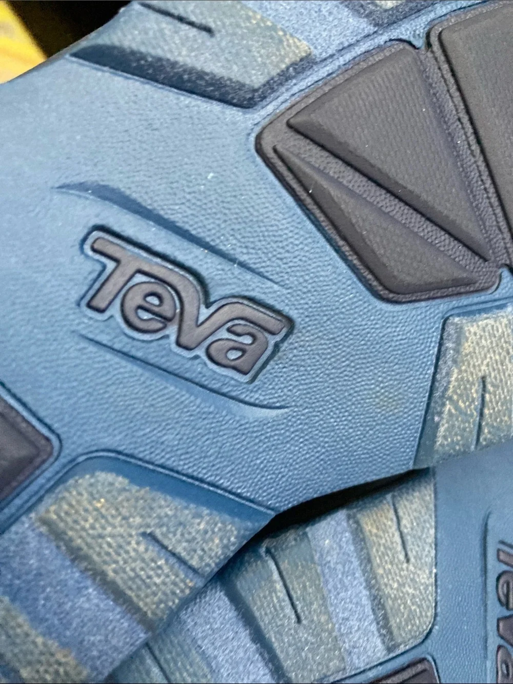 Teva Navy Striped Webbing Strap with Yellow and Teal Accents